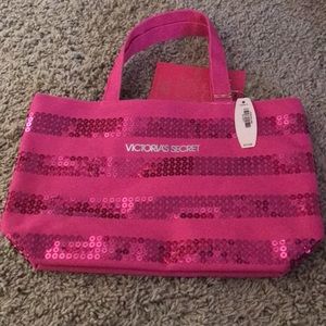 Pink sequin striped Victoria’s Secret tote bag
